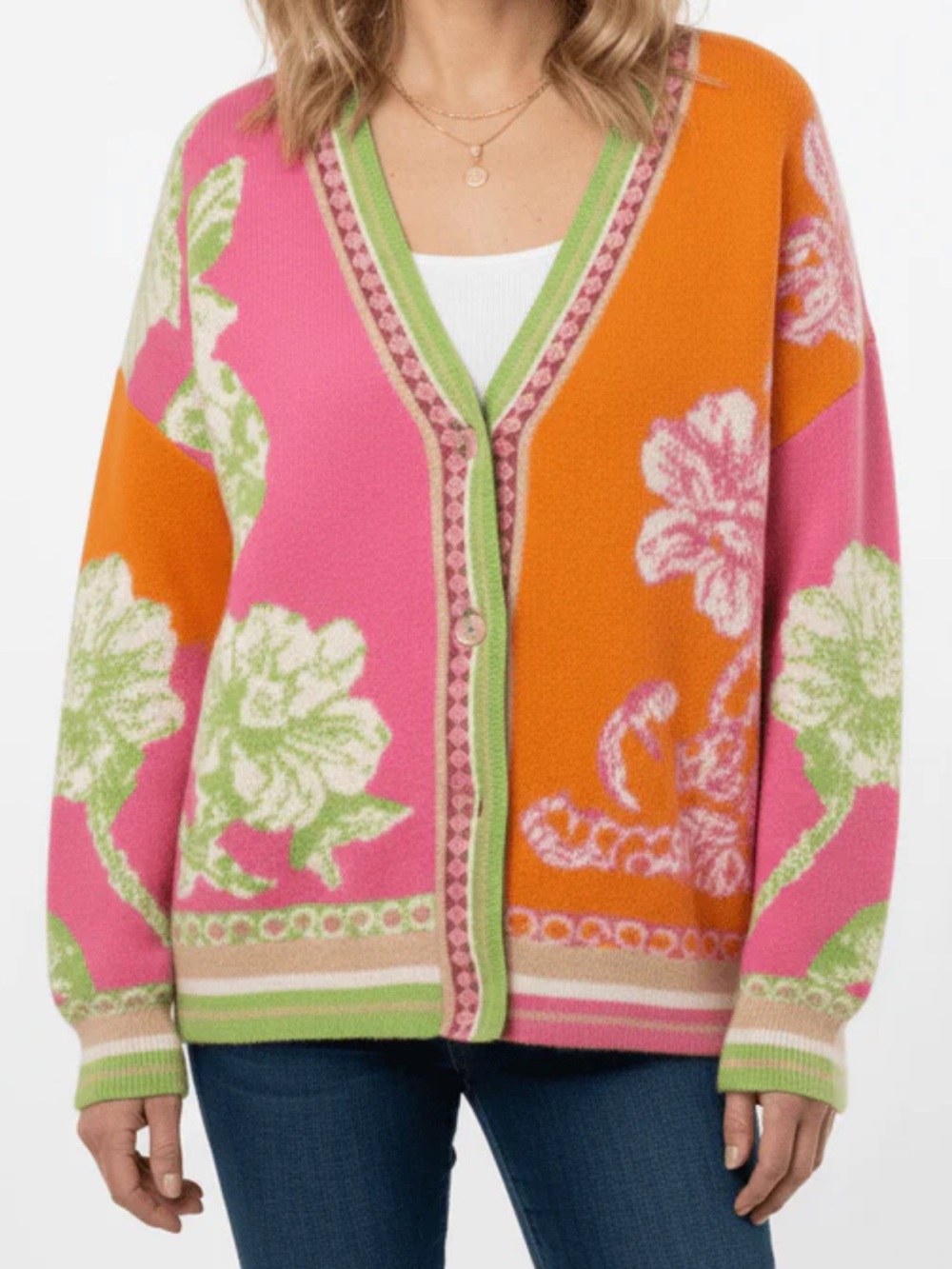 Fate By LFD Colorblock Garden Floral Cardigan Size S